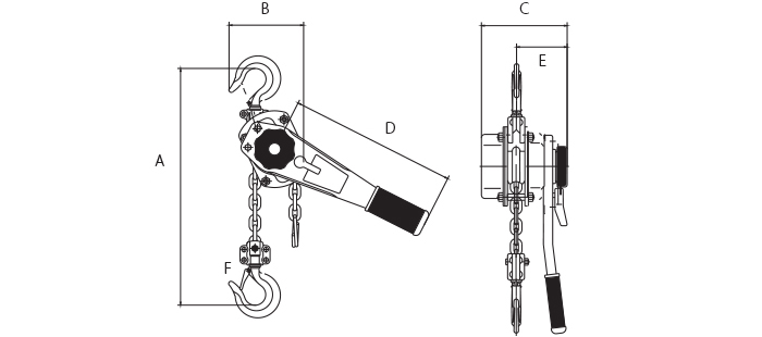 OZ Industrial Lever Hoist Dimensions & Specifications